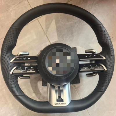 Factory Direct Sales Suitable for Mercedes-Benz Sports Amg Dragonfly Model Steering Wheel with Genuine Leather Perforated Multi-Function Button Knob (Steering wheel) - silver-black