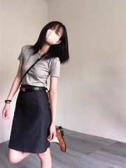 梨形身材深色牛仔半身裙女夏薄款大码胖mm高腰小个子遮胯a字短裙