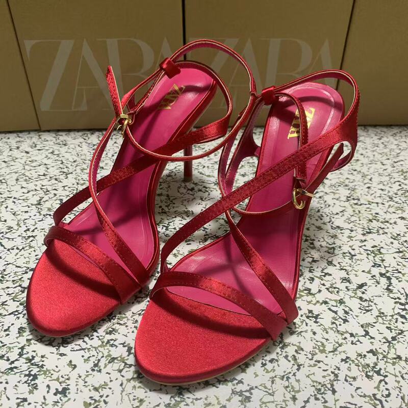 Za2025 New Women's Shoes New Product with Red and Green Stiletto Heel Women's Fashion High-Heeled Strappy Sandals and Slippers Za2025 New Women's Shoes New Product with Red and Green Stiletto Heel Women's Fashion High-Heeled Strappy Sandals and Slippers