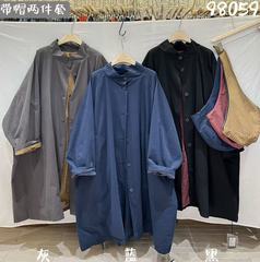 CSwe2025秋季新款女圆领日系长款外套长袖文艺风ins外贸褂子通勤