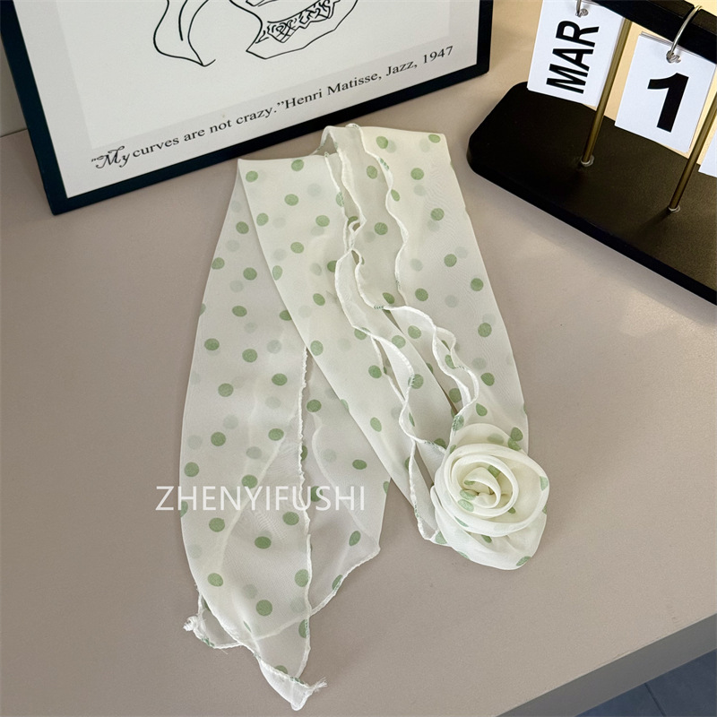 실크 스카프 + 꽃 [녹색 물방울 무늬]