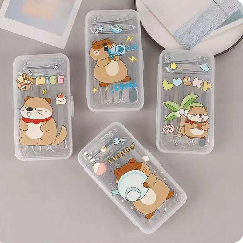 Creative Cartoon Trendy Nail Art Set Acrylic Plastic Packaging Box Seven-Piece Set Cute Nail Clippers Cross-Border Hot Sale