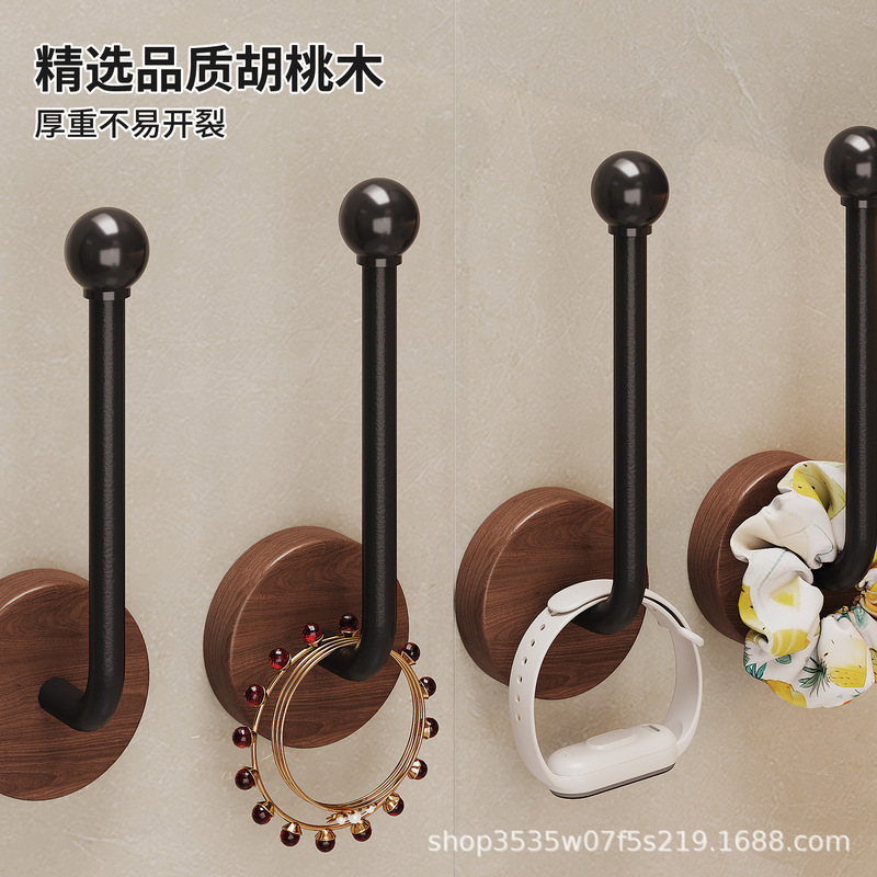Solid Wood Hair Tie Storage Hook, No-Drill Wall-Mounted Jewelry Hair Accessory Adhesive Hook, L-Shaped Hair Tie Storage Hook