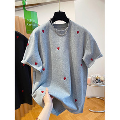 欧品高級感愛刺繍tシャツ女性半袖2025新型ゆるいインナーシャツ上着春