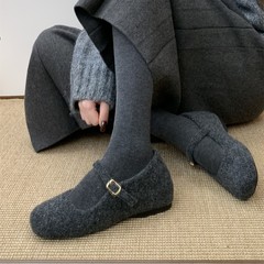 内增高玛丽珍毛毛鞋女冬外穿新款韩版灰色呢子单鞋女厚底加绒棉鞋
