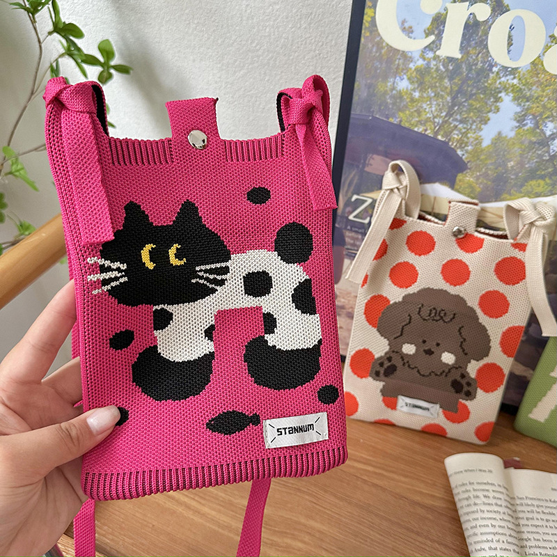 Nueva sensación de alto nivel encantadora cartoon tejido bolso de teléfono móvil de moda chica multifuncional bolso de hombro bolso portátil