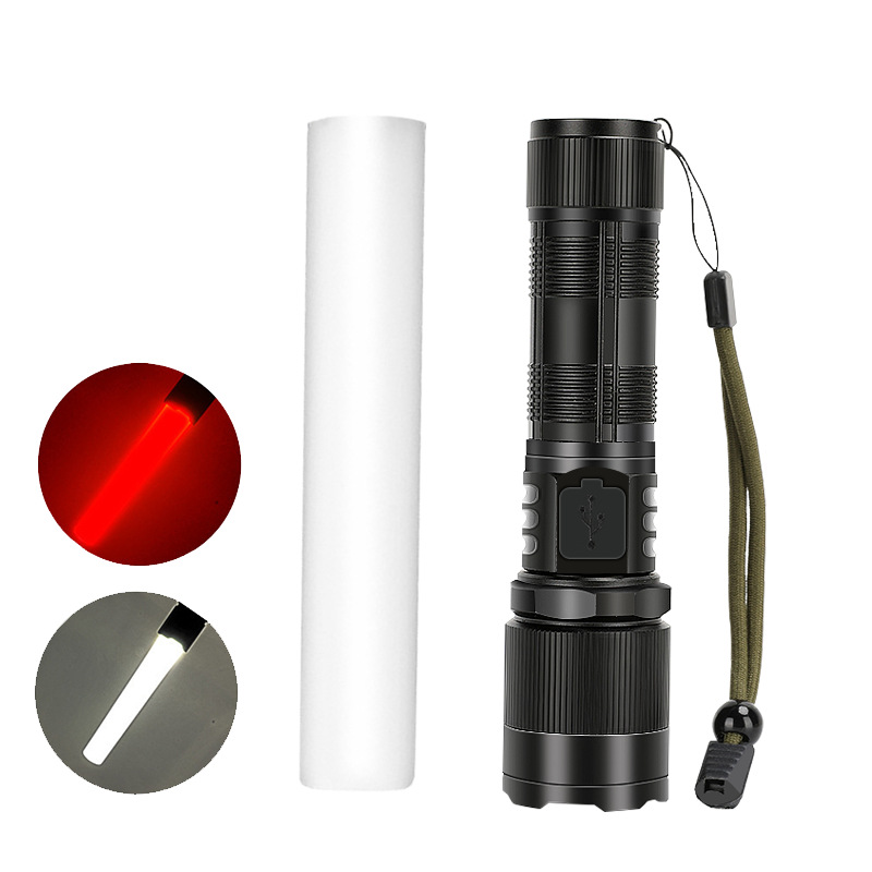 Transfronterizo nueva linterna de patrulla LED al aire libre USB recargable zoom aleación de aluminio luz fuerte linterna de alta potencia