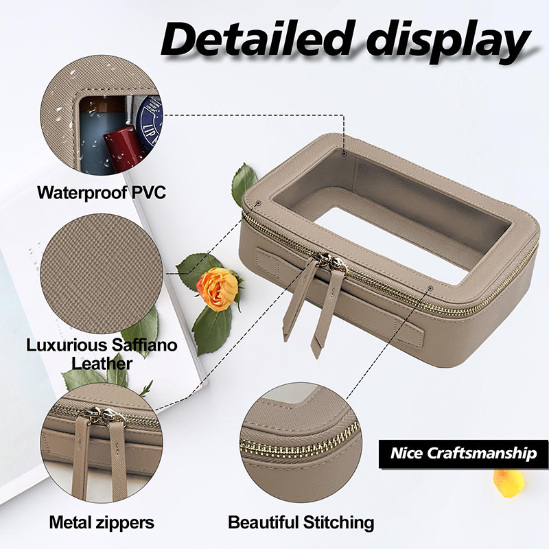 国境を越えた乾湿分離ポータブルレザートイレタリーバッグポータブル大容量二層透明PVCジッパー化粧品バッグ|undefined