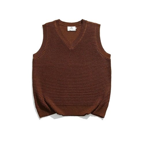 Vintage Hong Kong Style Korean Version V-Neck Knit Men's Loose Casual Outerwear Vest Sweater Solid Color Couple's Set