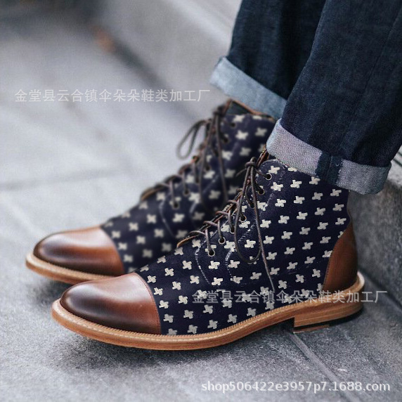 2021 New round head color matching 38-48 front lace men's low boots