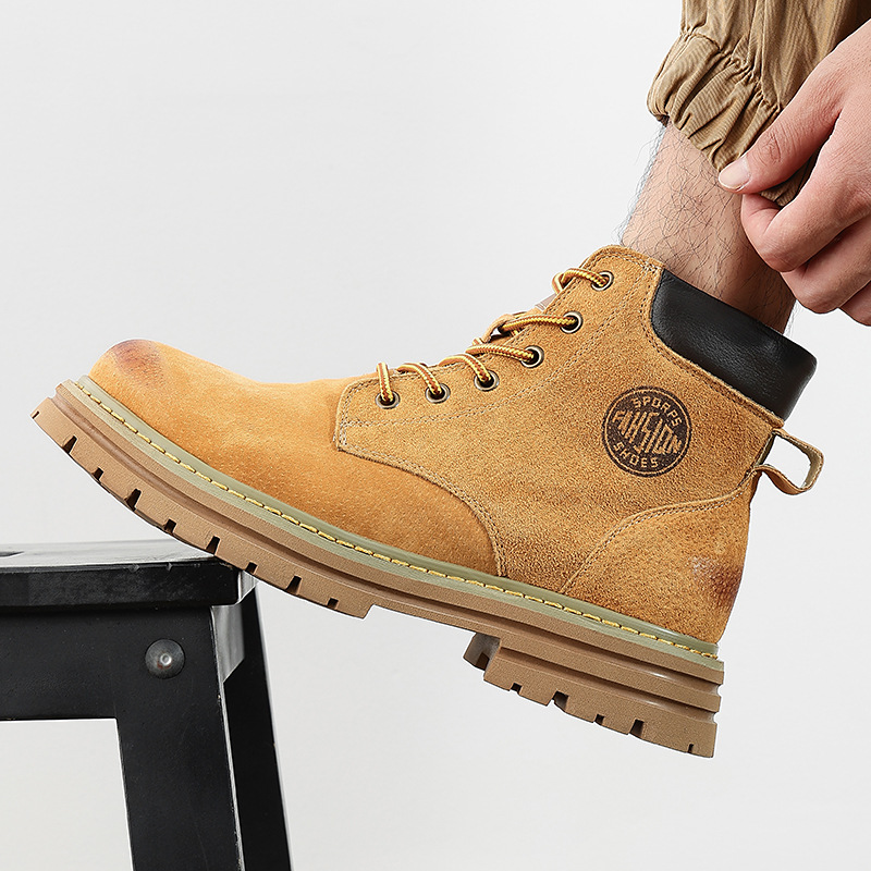 Men's High-Top Boots, New Genuine Leather Versatile Martin Boots, British Style Thick-Soled Height-Increasing High-Top Work Boots-22016