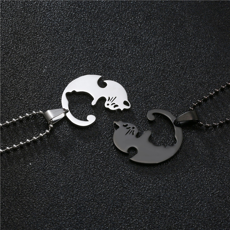 Fashion Cat Titanium Steel Polishing Plating Couple Pendant Necklace display picture 2