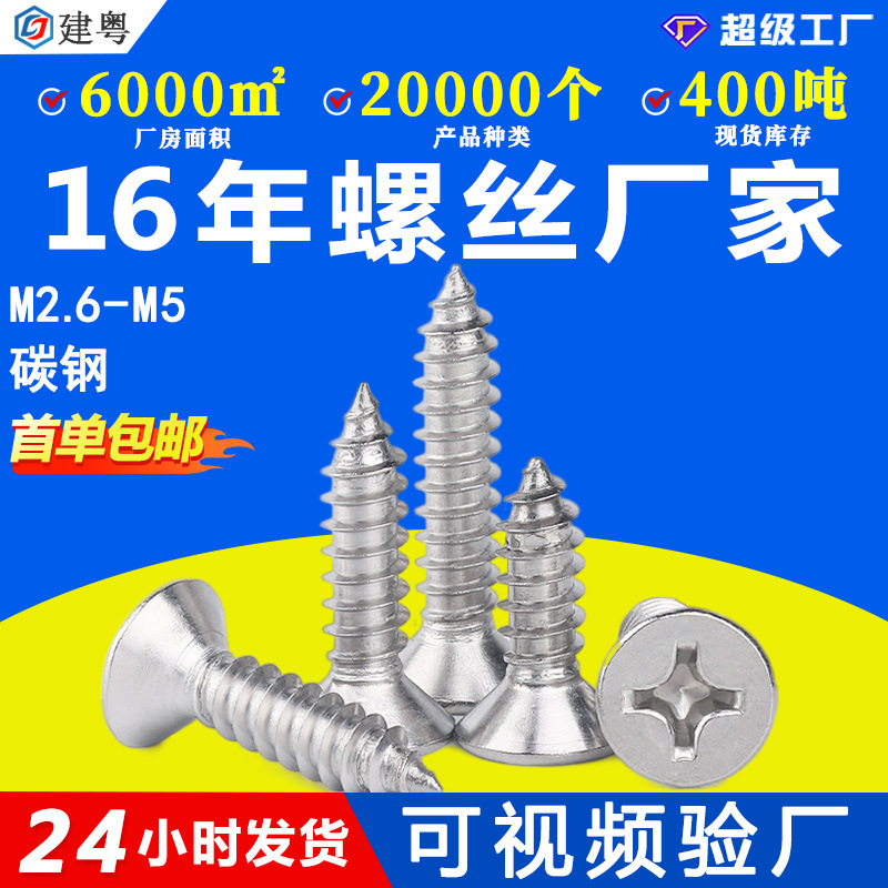 KA铁镀镍螺丝生产厂家平头十字自攻螺钉十字沉头自攻螺丝钉M3M4M5