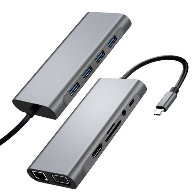 11 en 1 USB tipo c hub convertidor HDMI 4K HD portátil móvil gigabit dock