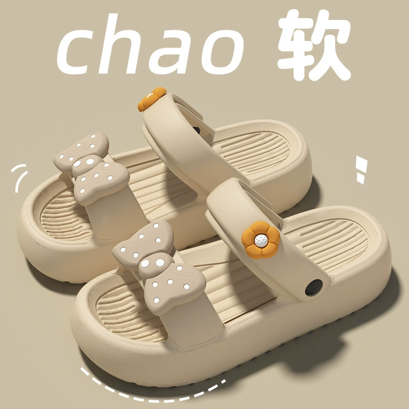 Женские сандалии с бантом 2025 Новые летние домашние нескользящие уличные пляжные сандалии на толстой подошве для двойного ношения