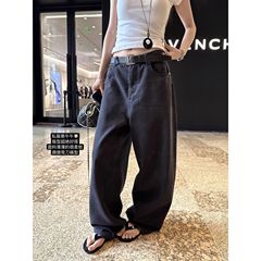 3536 #   superniniyy オーナー私服ウォッシュドブラックソフトスリムリラックスシミタージーンズパンツ