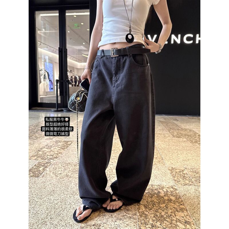 3536 #   Superniniyy Shop Owner's Private Clothing Washed Black Soft Slimming Look Loose Scimitar Jeans Pants