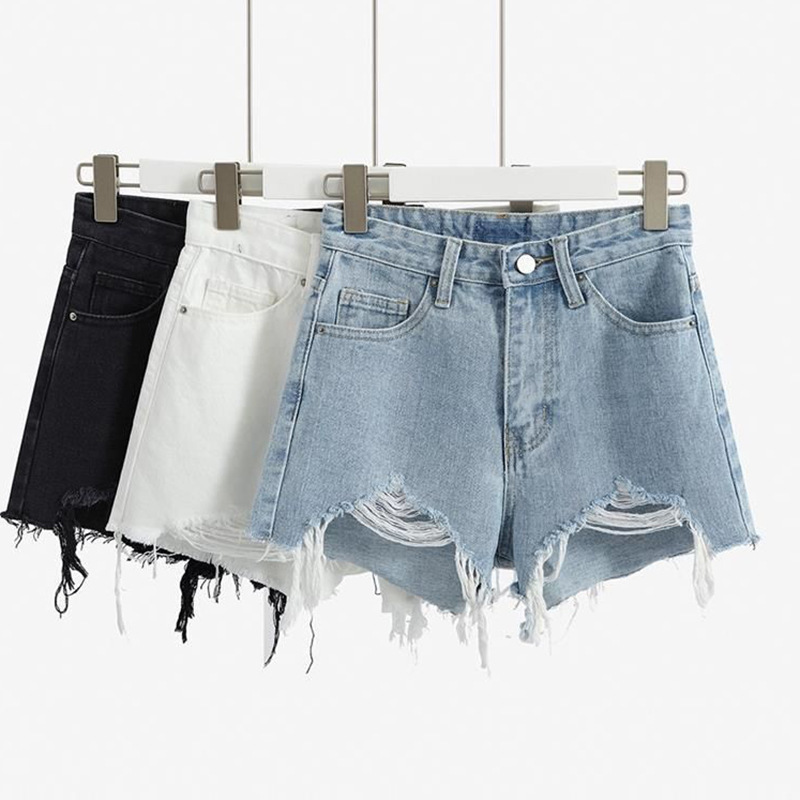 Cross-Border Hot-Selling 2026 Summer Ripped Irregular Frayed Wide-Leg Shorts Versatile Casual High-Waisted Denim Shorts for Women