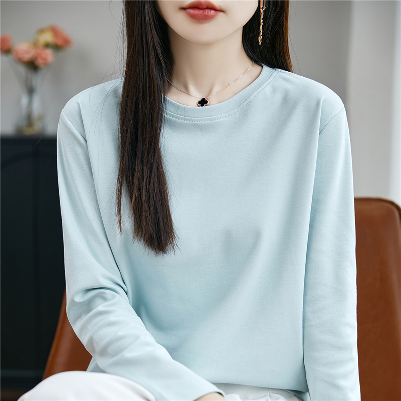 100纯棉针织打底衫女士圆领套头内搭上衣早秋新款休闲百搭风纯色|undefined