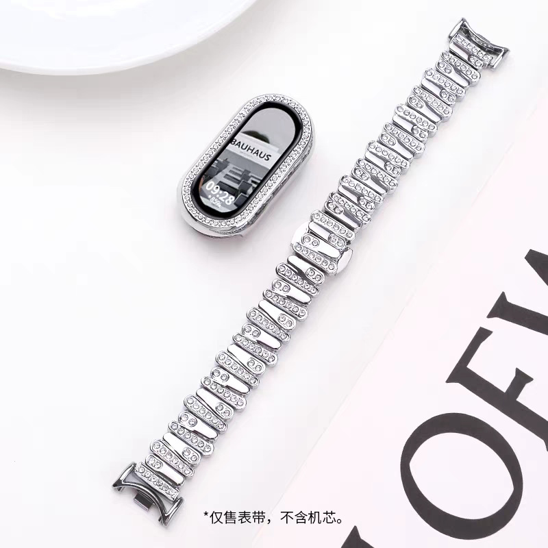 Xiaomi Mi Band 8/9/10 ストラップ NFC バージョン金属不規則なダイヤモンドがちりばめられたバタフライバックル小さな香りの時計ストラップに適しています|undefined