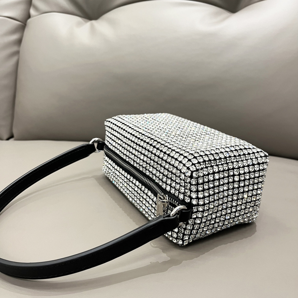 Rhinestone Top Handle Bag Sparkling Crystal Mini Shoulder Purse_voghion.com