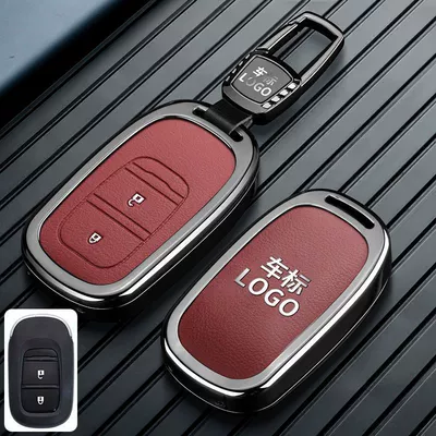for Accord, Civic, Breeze, Car key bag - honda-c-model-2-button-leather-textured-red-trapezoidal-buckle