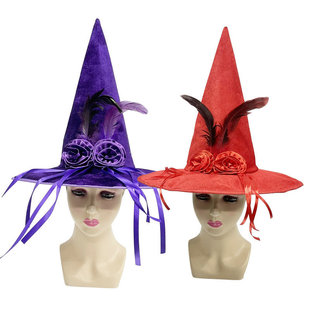 Witch Hat Wizard Hat Magic Hat Black Gothic Lolita Hat Rose Feather Sexy Witch Hat Headwear