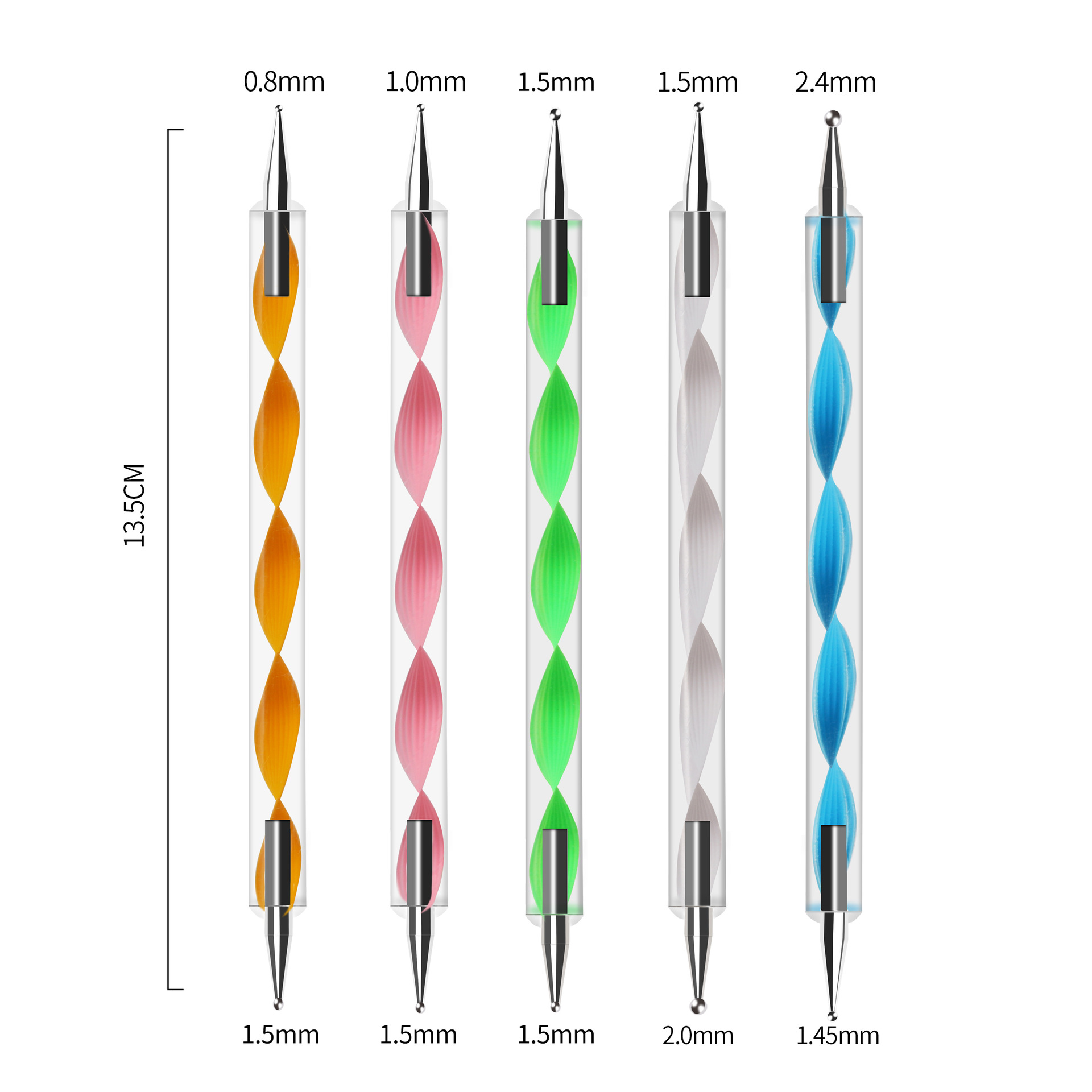 Clásico 5-pieza pluma de uñas de doble cabeza espiral varilla punto taladro pluma durable gancho flor punto pluma conjunto