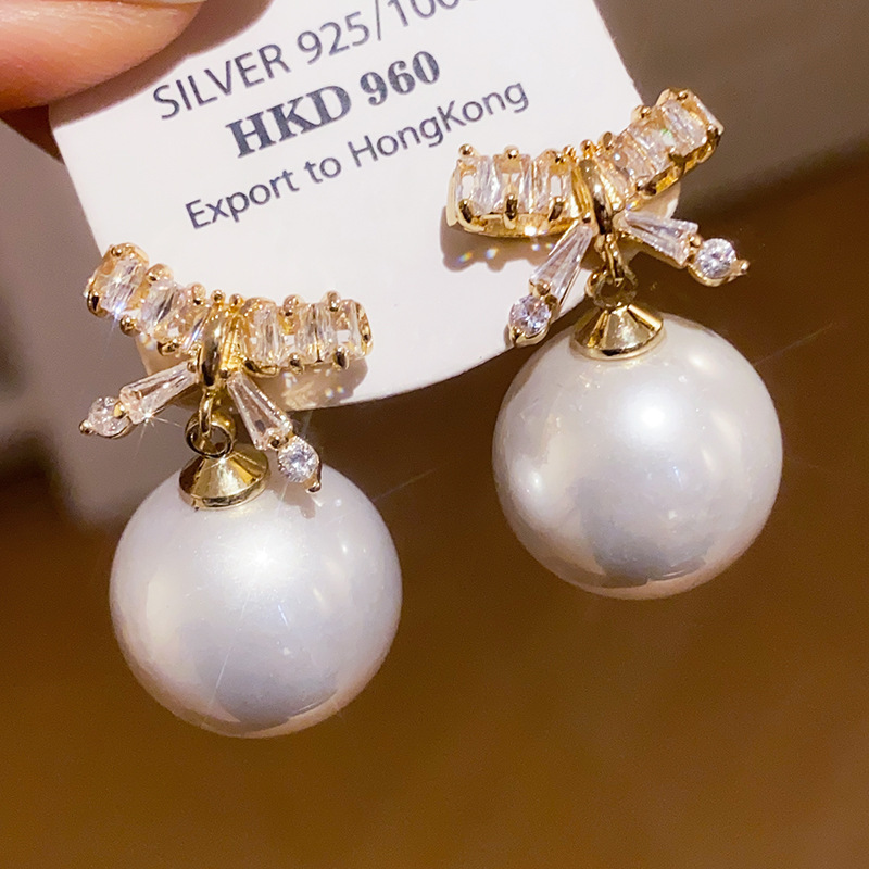 中古vintage蝴蝶结珍珠耳环复古宫廷风耳钉小众高级感精致耳饰女|undefined