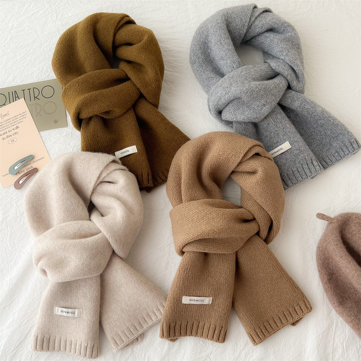 Solid color cashmere universal keep warm knitted scarf