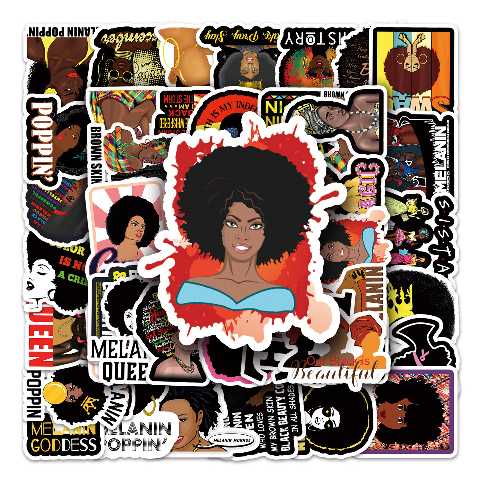 50 hojas de inspiración negro chica pegatinas equipaje motocicleta bicicleta decoración del coche de dibujos animados pegatinas de graffiti