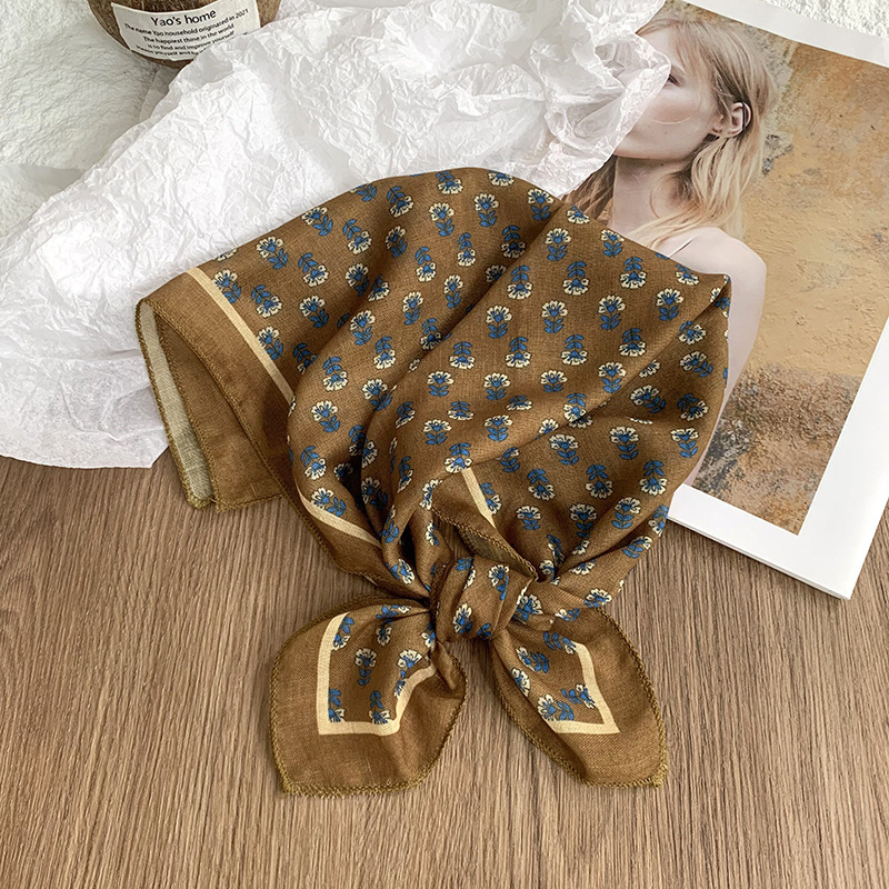 Pañuelo de seda de algodón y lino, bufanda cuadrada, sensación premium, nueva bufanda decorativa de todo fósforo de verano, pañuelo en la cabeza delgado, cinta para el cabello, cinta para el cabello