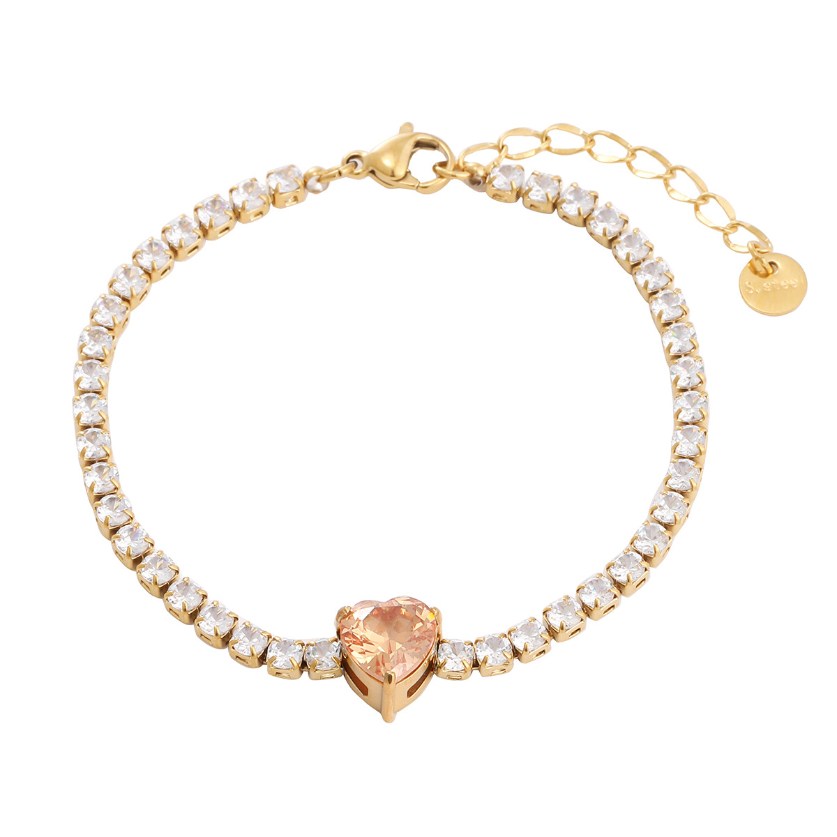 13g Weight 0.03µm-0.05µm Gold Plating Thickness PVD Coated Gold Plating Process Real Gold Plated Plating Material Rhinestones Inlay Material Bracelets Classification 1 Piece Quantity Holiday, Daily Occasion 304 Stainless Steel Material Heart Shape Pattern Women's Gender Simple Style, Classic Style Style Waterproof Non Tarnish, Inlay Craft PVD Coated Real Gold Plated Heart Shape 304 Stainless Steel Simple Style Classic Style Waterproof Non Tarnish Bracelets 7