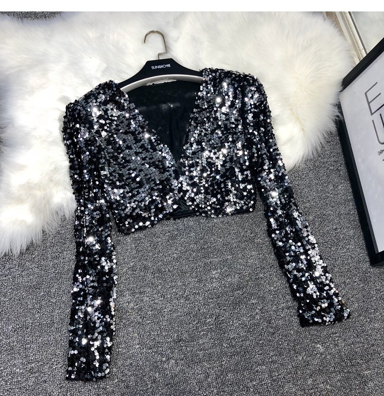 Solid Color Pattern Spring, Autumn Season Women's Coat Long Sleeve Blazers Sequins Streetwear Solid Color