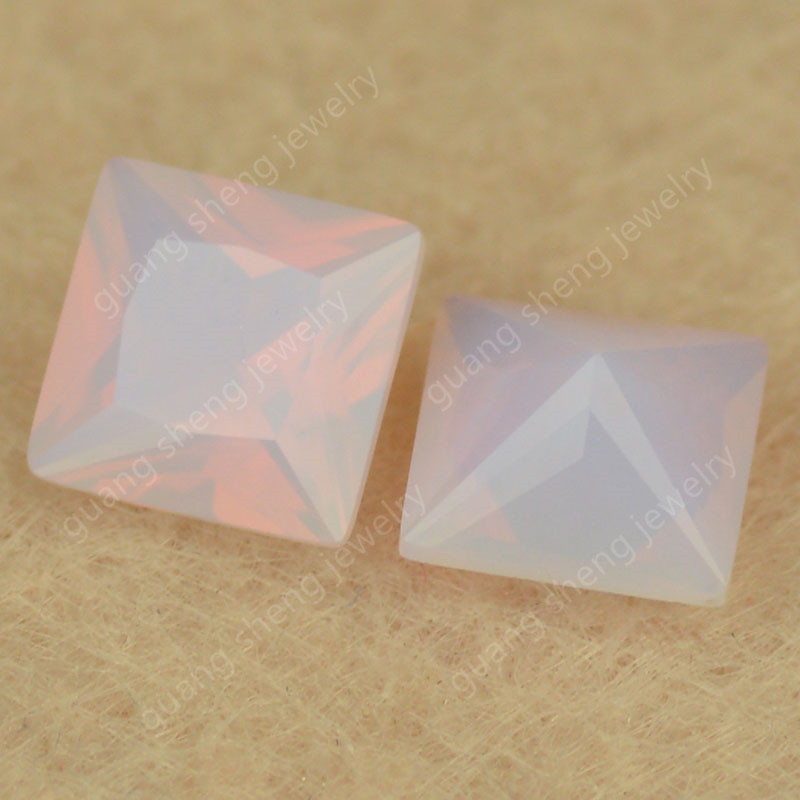 Wax-Inlaid Nano-Opal Pink Square Cabochon Artificial Gemstone Synthetic Translucent Light Pink Nano Loose Stone