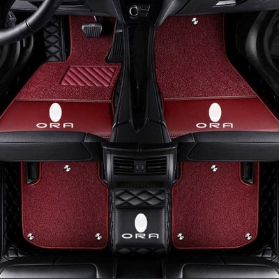 Cat, special full-coverage car floor mats | Modelə uyğun ayaqaltı - euleriq-double-layer-black-wine-red-silk-loop