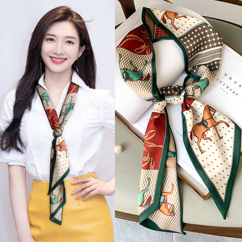 Silk Scarf for Women in Summer, Spring & Fall, Small Strips, Matchinging Shirts, Fashionable, High-End and High-End, New 2025 Hot Style Scarves