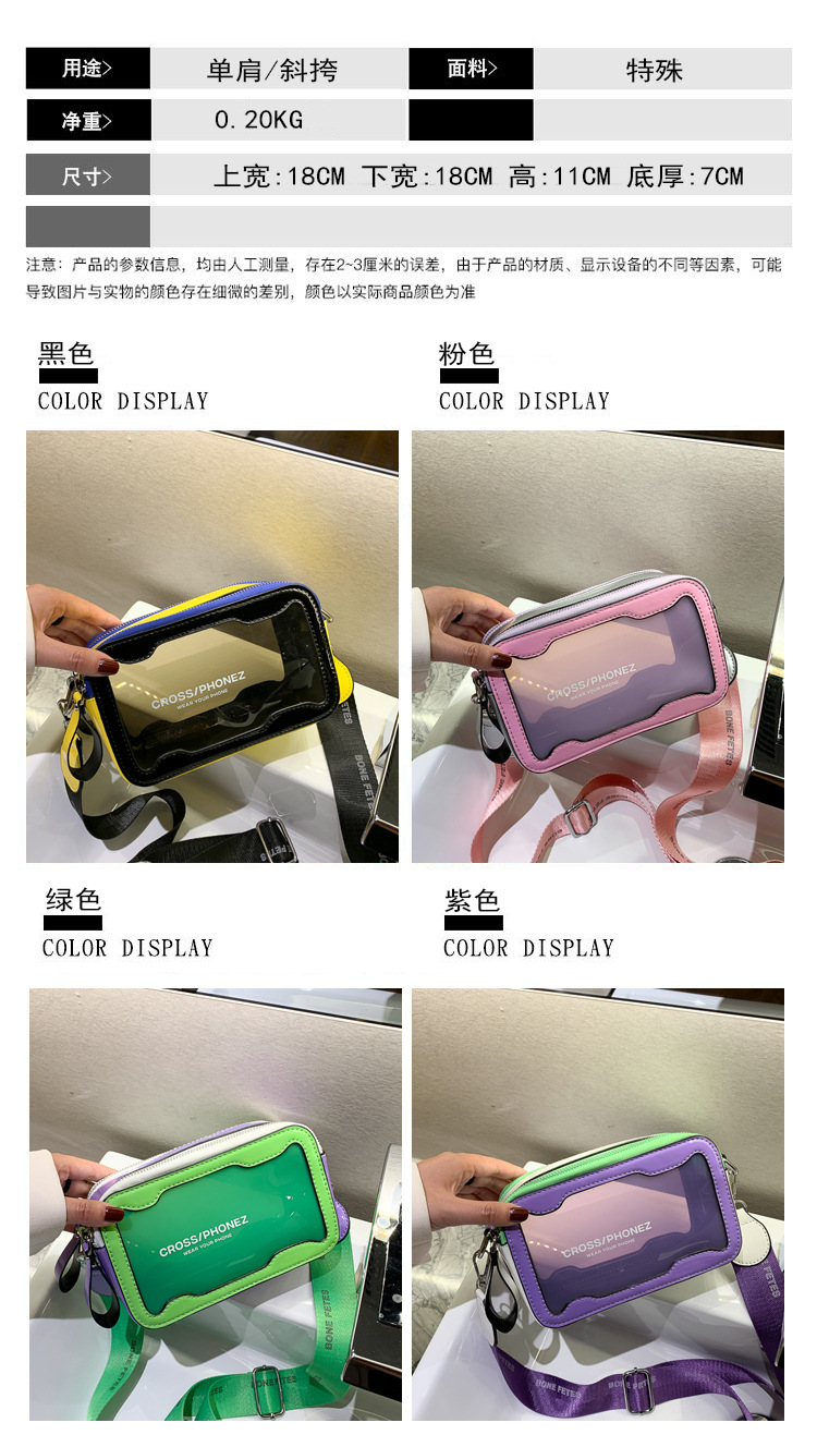 Korean Contrast Color Transparent Shoulder Messenger Bag display picture 2