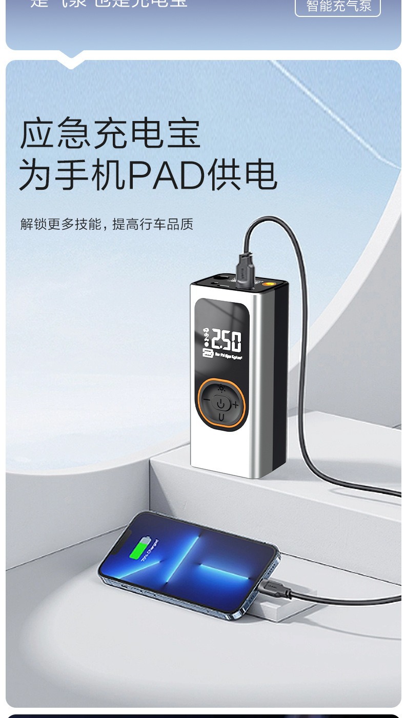 Cross-Border Wireless Portable Car Air Pump, High-Pressure Inflator for Rapid Inflation of Electric Car Tires