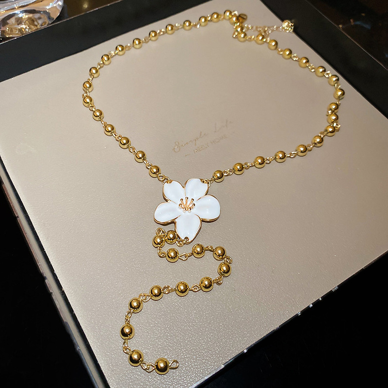 欧美跨境花朵镂空缠绕水滴可抽拉长项链轻奢高级感毛衣链百搭项饰|undefined