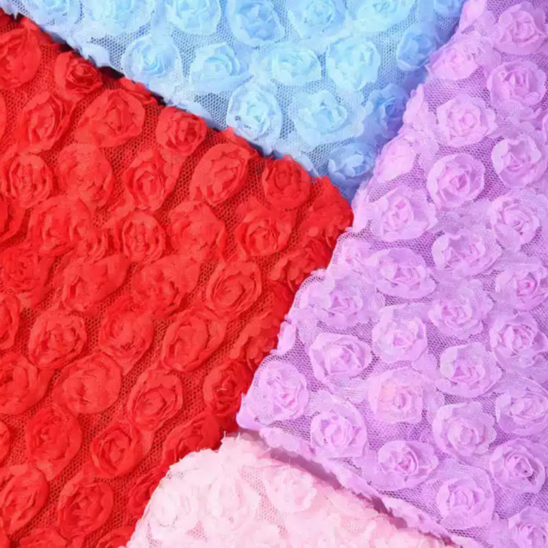 立体玫瑰花布料3D花朵白色节日婚庆地毯布喜庆镂空礼服婚纱裙面料