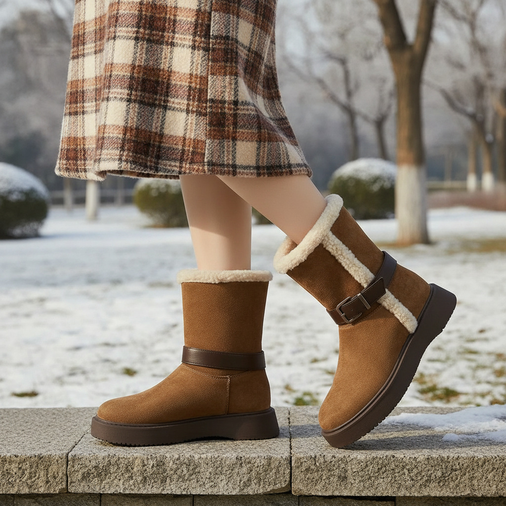 Botas de nieve de moda con botas de cinturón cómodas de fondo grueso para mujeres 2026 invierno nuevas botas de algodón calientes redondas para mujeres image 3