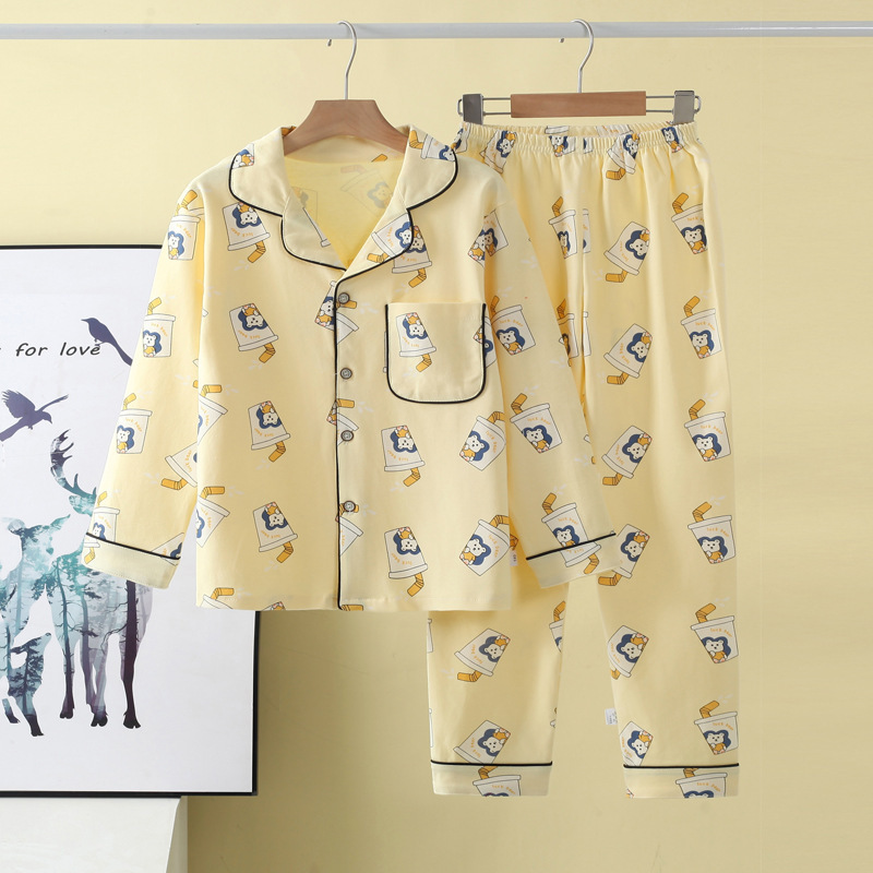 Children's Pajamas Set Pure Cotton Spring and Autum Long-Sleeved Boys and Girls Cotton Pajamas Air-Conditioned Clothes Split Warm Home Clothes