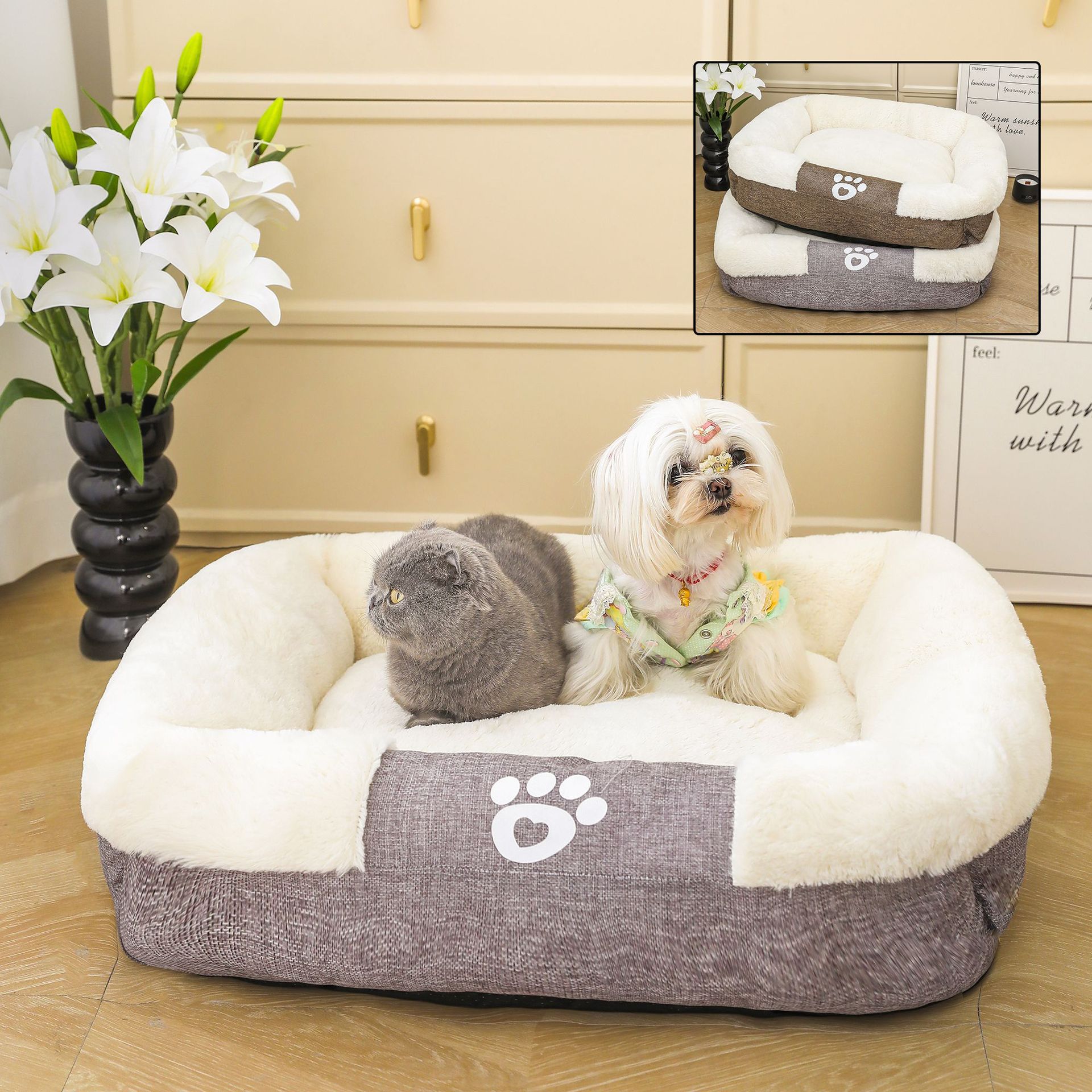 Otoño e invierno nuevo nido de felpa para mascotas tapete de lana de algodón cuadrado cojín de lino de alta calidad para perros y gatos cojín cálido nido para mascotas