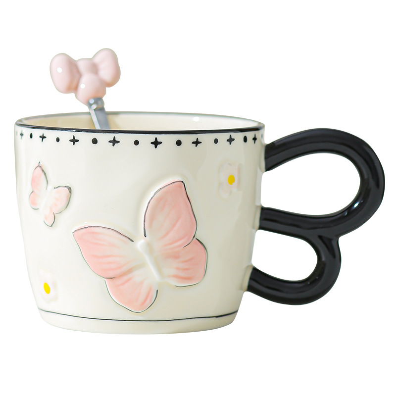 Taza de mariposa de alto valor de cara taza de cerámica para regalo de cumpleaños de chicas taza de regalo de agua taza de café de oficina