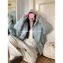 这件好软糯!!!【格纹拼接】韩系校园风连帽卫衣女INS宽松加绒外套