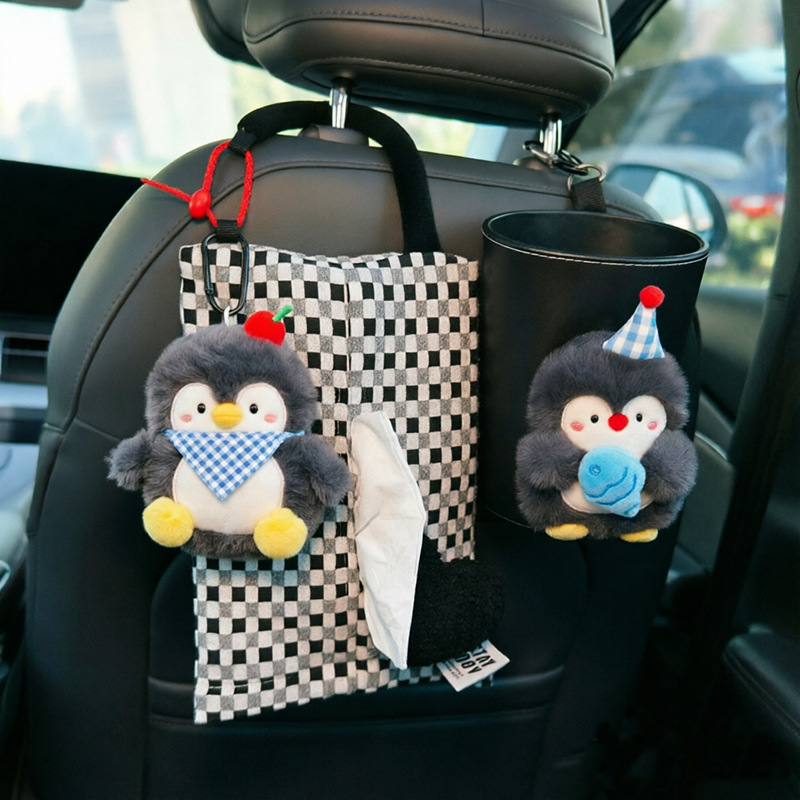 Cute Penguin Car Tissue Box, Car Tissue Hanging Bag, Car Tissue Dispenser, Car Seat Storage Box, Trash Can