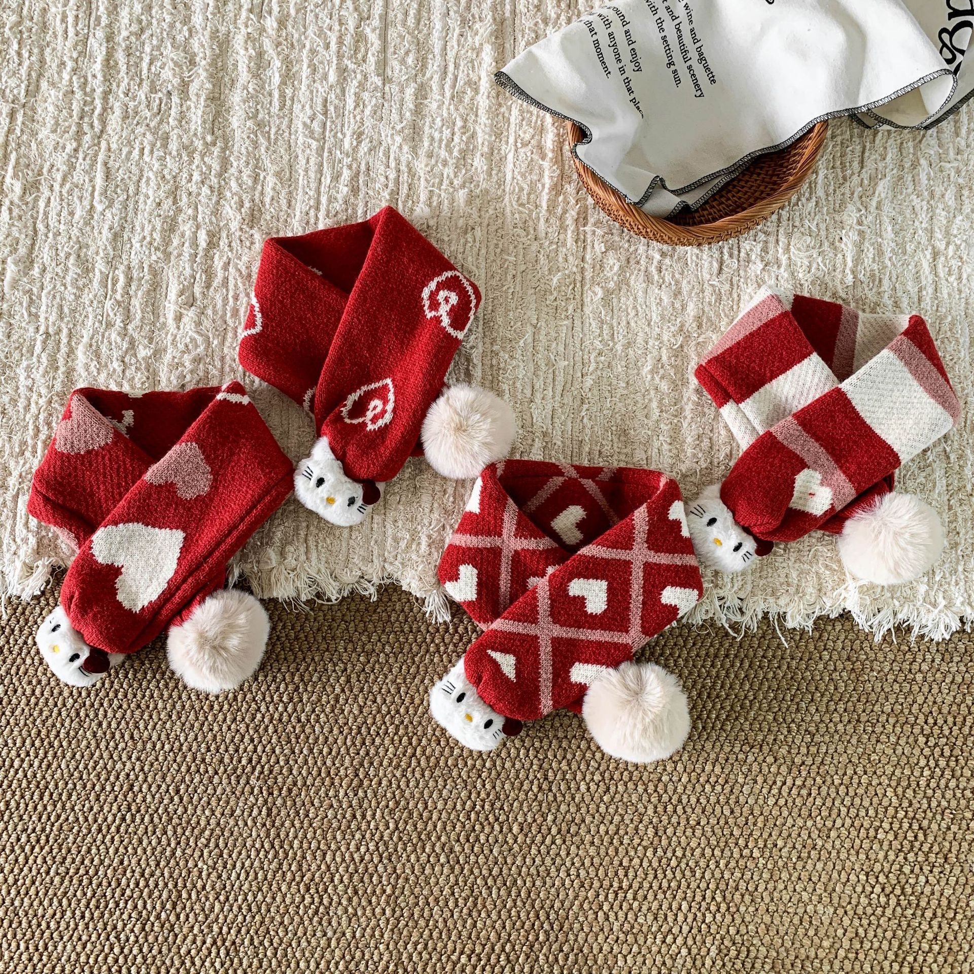 Sugar Pear ropa infantil bufandas rojas de punto para niños otoño invierno caliente niña encantadora Navidad de Año Nuevo buñuelo
