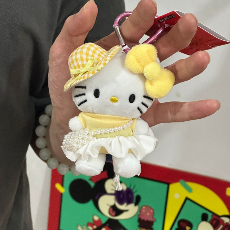 黑色草帽kitty帽宝宝挂件爱心扣公仔玩偶可爱赫本风挂饰钥匙扣|undefined