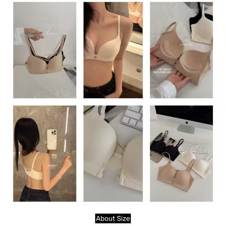 Ck&Oi-0619 # Double-Button Deep V Small Egg Bra, Convenient Front Button Bra, One-Piece Side Breast-Retracting Bra for Women